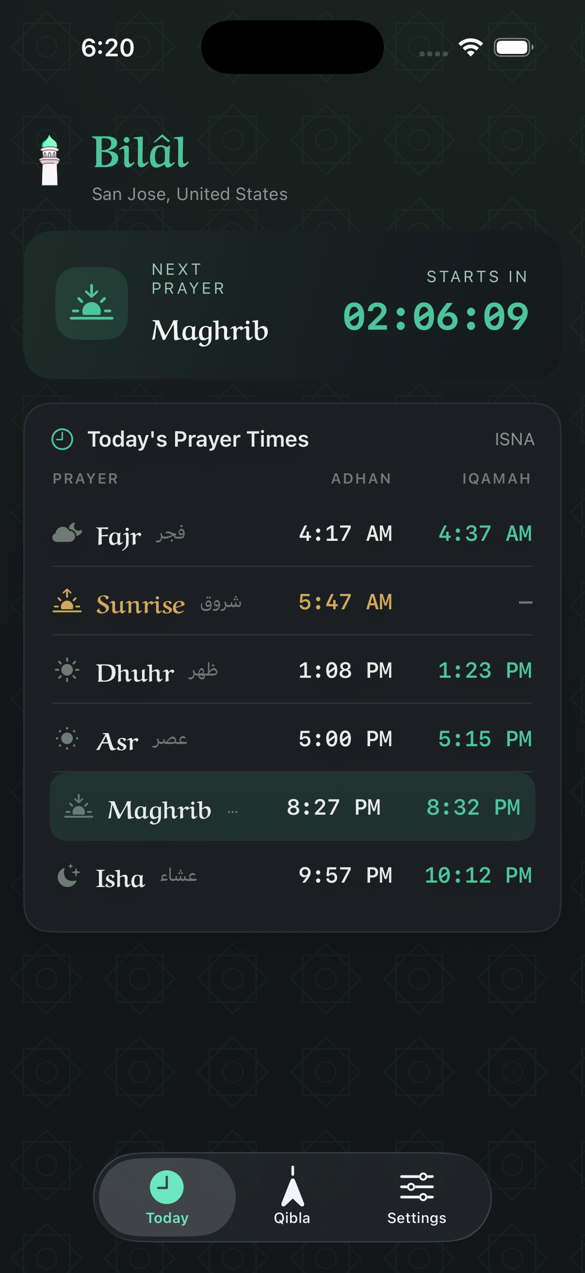 Today screen, Layl dark theme