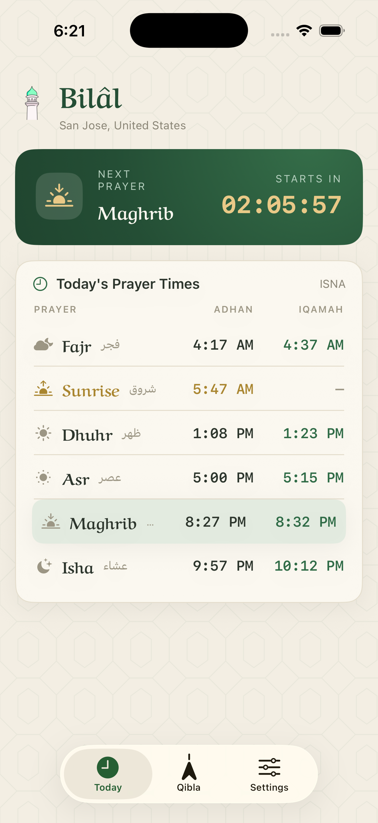 Today screen, Sakina light theme